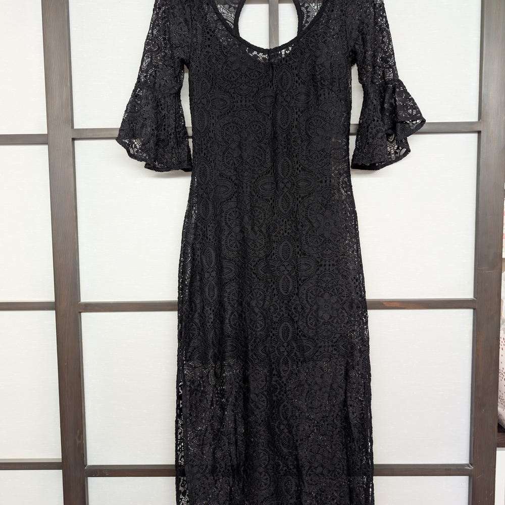 Idyllwind Black Lace Maxi Dress Size S Split Side Slits Night Out / Statement